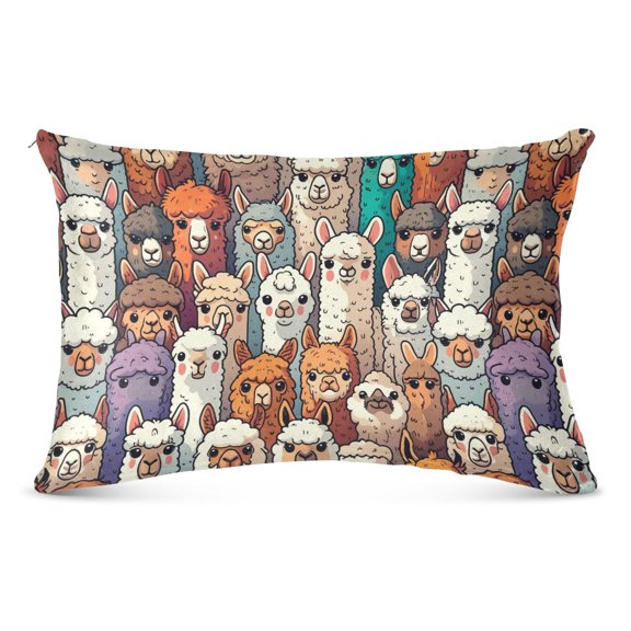 Plush Pillow Cases Queen Size Ultra Soft Warm Pillowcases with Zipper Alpaca Llama Animal Faces 20"x30"