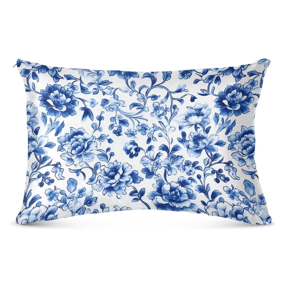 Plush Pillow Cases Queen Size Ultra Soft Warm Pillowcases with Zipper Blue and White Porcelain Floral 20"x30"