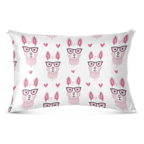 Plush Pillow Cases Queen Size Ultra Soft Warm Pillowcases with Zipper Funny Llamas with Glasses 20"x30"