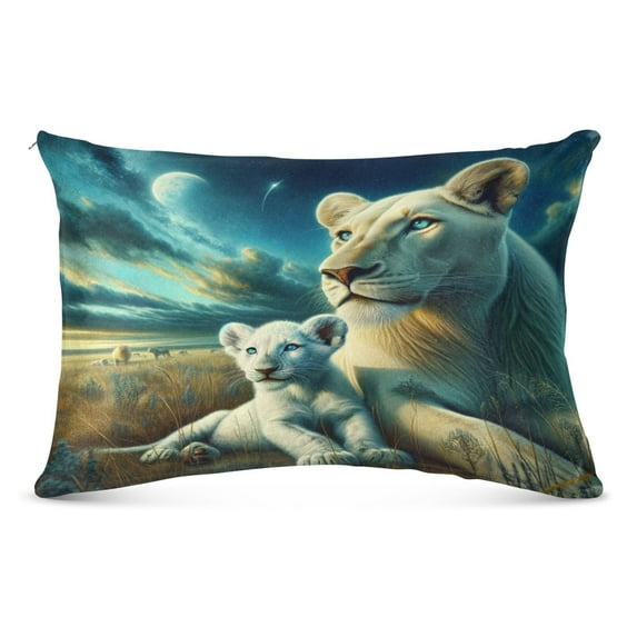 Plush Pillow Cases Queen Size Ultra Soft Warm Pillowcases with Zipper Lioness on Grasslands 20"x30"