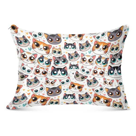 Plush Pillow Cases Standard Size Ultra Soft Warm Pillowcases with Zipper Cartoon Cat Face with Big Eye 20"x26"