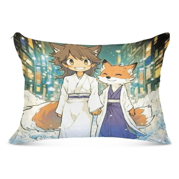 Plush Pillow Cases Standard Size Ultra Soft Warm Pillowcases with Zipper Cartoon Fox on Street 20"x26"