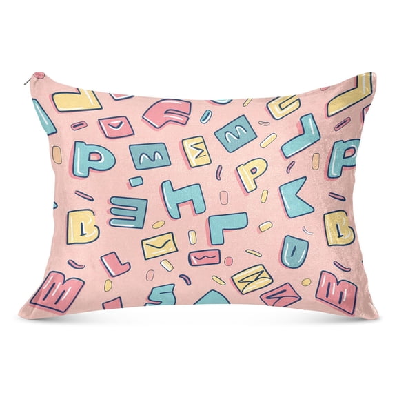 Plush Pillow Cases Standard Size Ultra Soft Warm Pillowcases with Zipper Cartoon Letter and Character 20"x26"