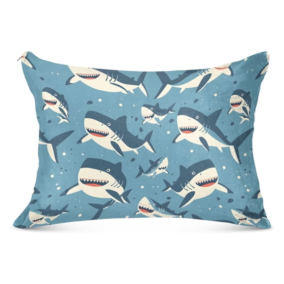 Plush Pillow Cases Standard Size Ultra Soft Warm Pillowcases with Zipper Cute Cartoon Sharks 20"x26"