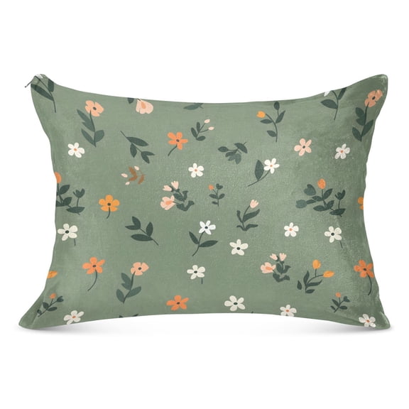 Plush Pillow Cases Standard Size Ultra Soft Warm Pillowcases with Zipper Cute Small Flowers and Leaves 20"x26"