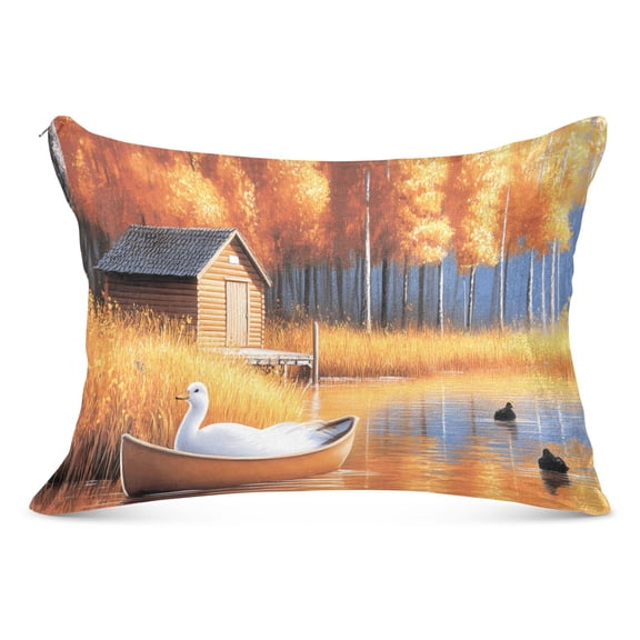 Plush Pillow Cases Standard Size Ultra Soft Warm Pillowcases with Zipper Ducks in Boat on River 20"x26"
