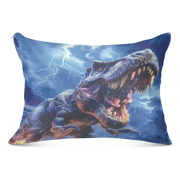 Plush Pillow Cases Standard Size Ultra Soft Warm Pillowcases with Zipper Fierce Dinosaurs in Thunderstorm 20"x26"
