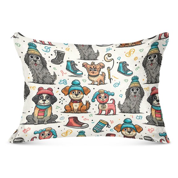 Plush Pillow Cases Standard Size Ultra Soft Warm Pillowcases with Zipper Funny Dogs and Shoes 20"x26"