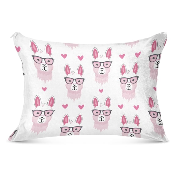 Plush Pillow Cases Standard Size Ultra Soft Warm Pillowcases with Zipper Funny Llamas with Glasses 20"x26"