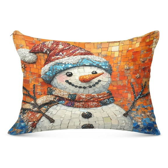 Plush Pillow Cases Standard Size Ultra Soft Warm Pillowcases with Zipper Happy Christmas Snowmen 20"x26"