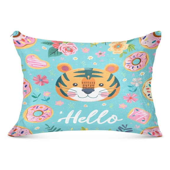 Plush Pillow Cases Standard Size Ultra Soft Warm Pillowcases with Zipper Hello Tiger Face 20"x26"