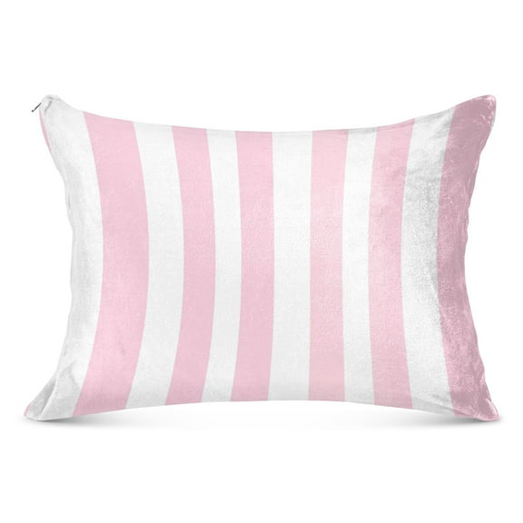 Plush Pillow Cases Standard Size Ultra Soft Warm Pillowcases with Zipper Pale Pink and White Striped 20"x26"