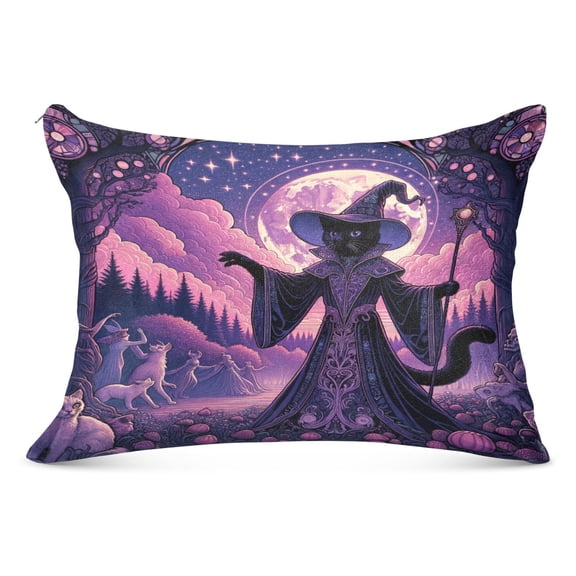Plush Pillow Cases Standard Size Ultra Soft Warm Pillowcases with Zipper Wizard Cat with Moon 20"x26"