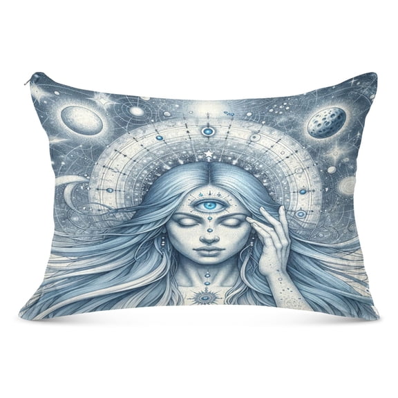Plush Pillow Cases Standard Size Ultra Soft Warm Pillowcases with Zipper Woman with Third Eye and Planet 20"x26"