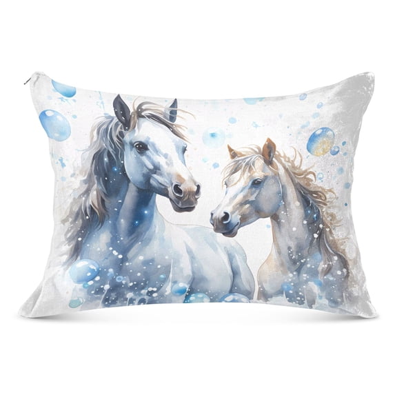 Plush Pillow Covers Luxury Soft Throw Pillow Cases Decorative Bed Sofa Cushion with Zipper 20x26in Horses in Blue