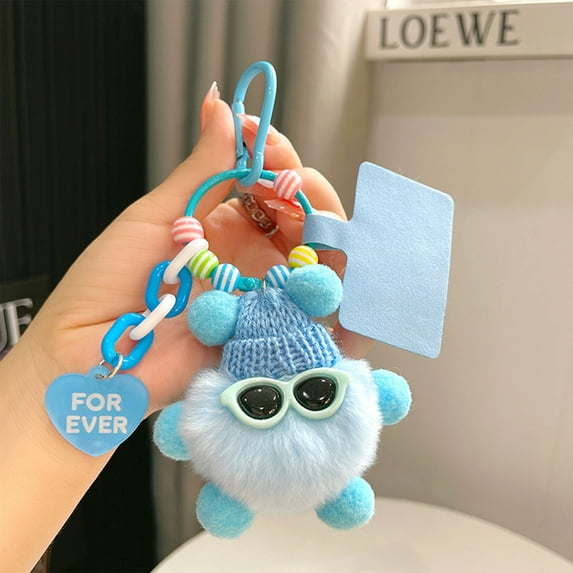 Plush Pompom Keychain for Bags and Backpacks, Soft Stuffed Animal Key Ring Accessory, Gentle Embroidery Detail for Daily Carry Use(A)