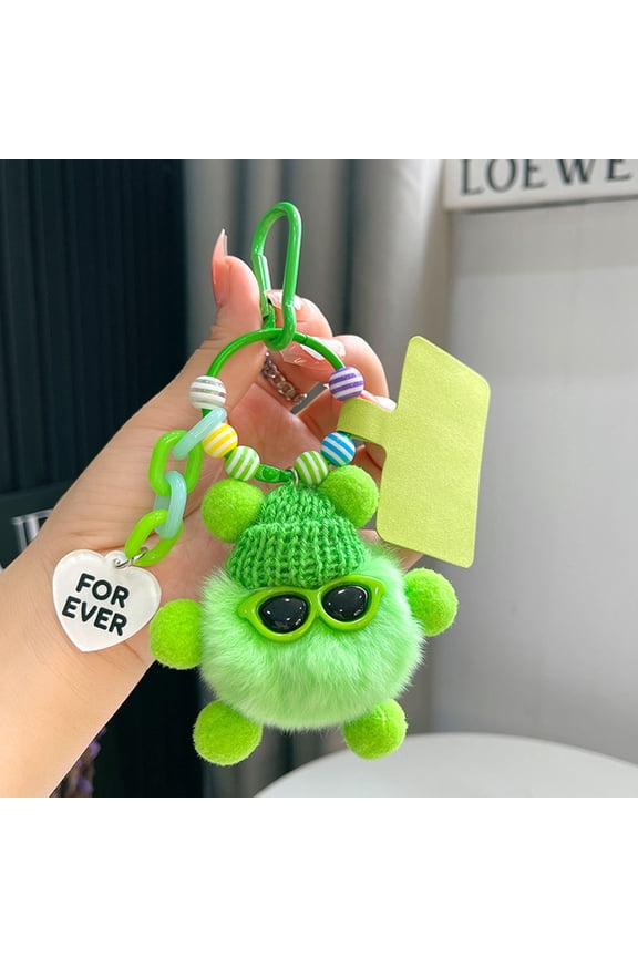 Plush Pompom Keychain for Bags and Backpacks, Soft Stuffed Animal Key Ring Accessory, Gentle Embroidery Detail for Daily Carry Use(E)