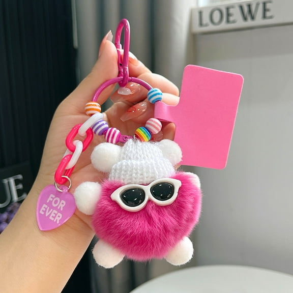 Plush Pompom Keychain for Bags and Backpacks, Soft Stuffed Animal Key Ring Accessory, Gentle Embroidery Detail for Daily Carry Use(G)