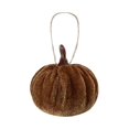 thumbnail image 1 of Plush Pumpkin Pendant Decoration – Soft Velvet Fabric Hanging Ornament for Halloween, Thanksgiving, and Fall Seasonal Displays (Dark Brown), 1 of 9