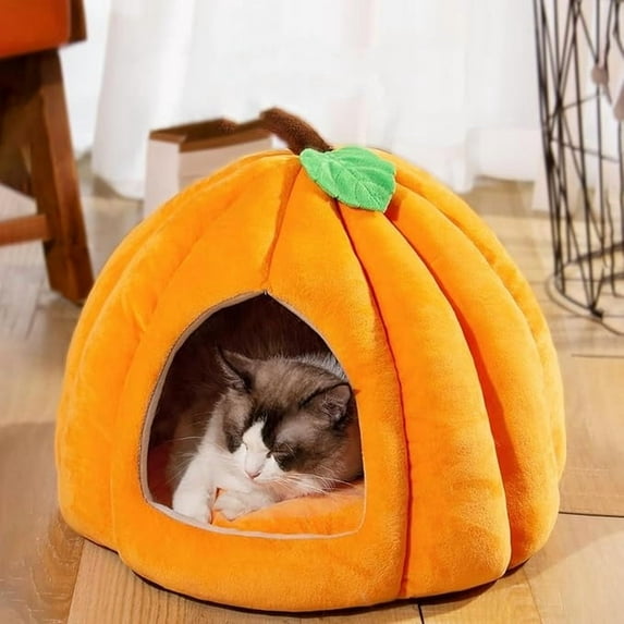 Plush Pumpkin Pet Bed Basket - Enclosed Cat Dog Cave, Waterproof, Christmas Holiday Decor Gift, Soft Cuddle Nest, Walmart Pet Supplies