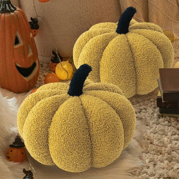 Plush Pumpkin Pillow - 13.78" Soft Flock Halloween Throw Cushion - Cozy Fall Decor for Sofa, Bed & Party Centerpiece - Harvest & Thanksgiving Decorative Accent Pillow