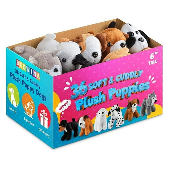 Plush Puppy Dogs - (Pack of 36) 6 Inches Tall Stuffed Animals Bulk Assorted Puppies and Cute Stuffed Plushed Dog Puppies Assortment, Stocking Stuffers