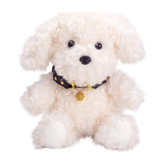 Plush Puppy, Soft Fluffy Stuffed Animal, with Adorable Bell Collar 7.9 inch, Cuddly White Poodle Plush Toy for Kids Toddlers Birthday Gifts Bedroom Decor and Playtime Companion