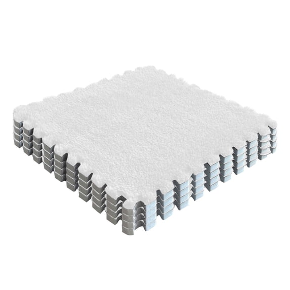 Plush Puzzle Foam Floor Mat for Kids- Thick Interlocking Fluffy Tiles with Border Square Rug Split Joint Soft Climbing Carpet Mats Shaggy Area Rug for Room Floor 23.62 Inch