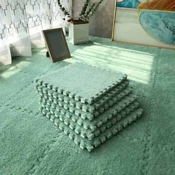 Plush Puzzle Foam Floor Mat for Kids Thick Interlocking Fluffy Tiles with Border Square Rug Bedroom Baby Jigsaw Puzzle Play Mat