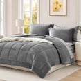 thumbnail image 1 of Plush Queen Comforter Set Bed in a Bag, Grey Flannel Velvet Comforter Sets 7 Pieces, Soft Warm Bedding Set with Comforter, Fitted&Flat Sheets, Pillowcases&Shams, 1 of 12