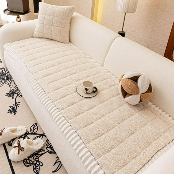 Plush Quilted Sofa Seat Cushion | Non-Slip Thickened Polyester Cover, Machine Washable, 47" x 24" (Orange/Gray/Beige)