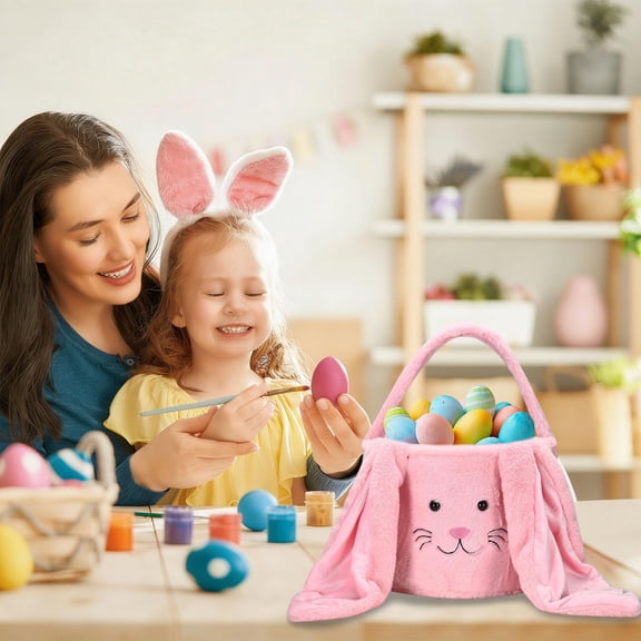 Plush Rabbit Easter Bag Handbag, Velvet Children’s Basket for Easter Egg Hunt, Holiday Party Gift Bag, Soft and Durable, Reinforced Handle and Base, Spring Decoration Storage
