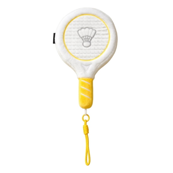 Plush Racket Doll Soft Toy Stuffed Figure with Shuttlecock Embroidery for Indoor Decorative Display and Collectible Use