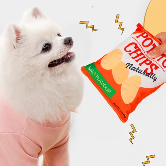 Plush Realistic Crinkle Sound Potato Chips Pet Toy, Interactive Chew Squeaky Toy With Crinkle Paper Sound For Dogs Cats Puppies Kittens, One Size