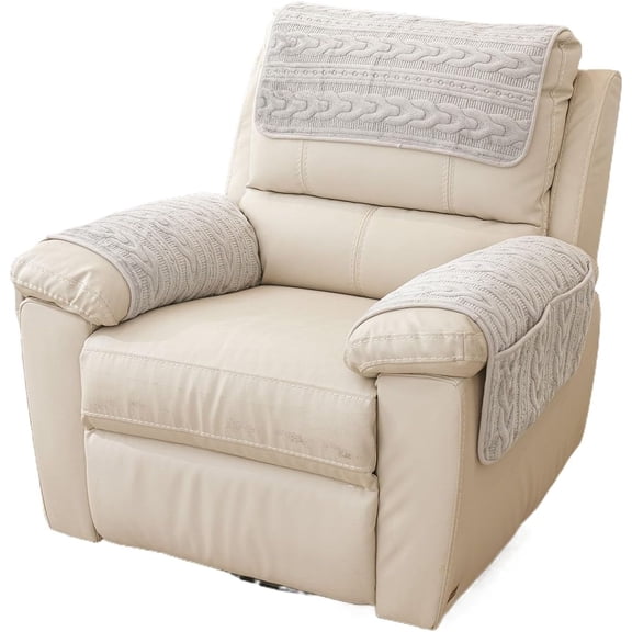 Plush Recliner Chair Armrest Cover, Recliner Headrest Cover Sofa Arm Covers with Storage Pockets Anti Slip Arm Rest Cover for Recliner, Chair, Sofa (Light Gray,Recliner(3pcs))