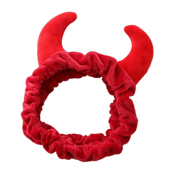 Plush Red Ox Devil Demon Horns Headband Makeup Shower Wash Face Sport Velvet Hair Band Female Girls Funny Festival New Year Party Bandana Turban