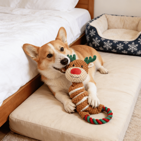 Plush Reindeer Dog Toy with Rope Ring and Spiral Body for Chewing and Interactive Play Pet Supplies Durable Design