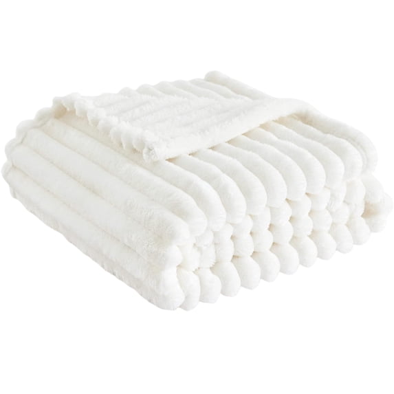 Plush Ribbed Faux Fur Throw Blanket Soft Lightweight Fluffy Decorative Bed Sofa Blanket for Living Room Bedroom Office