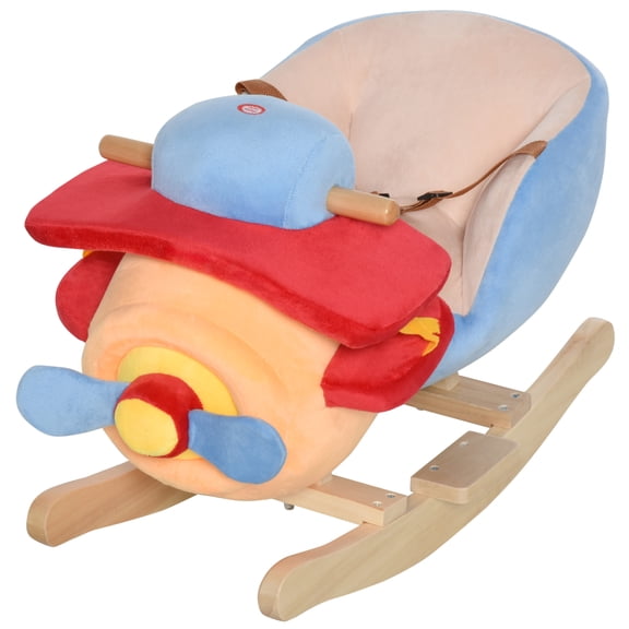 Plush Ride-On Airplane Rocking Chair Toy with Lullaby Song & Seat Belt, Soft, Sturdy, and Fun