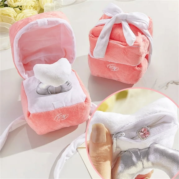 Plush Ring Box for Proposal Bearer, Love Hide Surprise Box Plush Diamond Funny Toy Gift Ideas for Engagement Wedding Valentine's Day Gift Confession Ring Novelty Box Wedding Anniversary Gifts