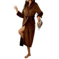 thumbnail image 1 of Plush Robe for Women, Long Flannel Winter Bath Robe, Plus Size Coffee Brown M, 1 of 6