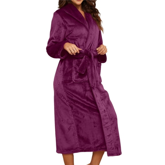 Plush Robe for Women, Long Flannel Winter Bath Robe, Plus Size Deep L