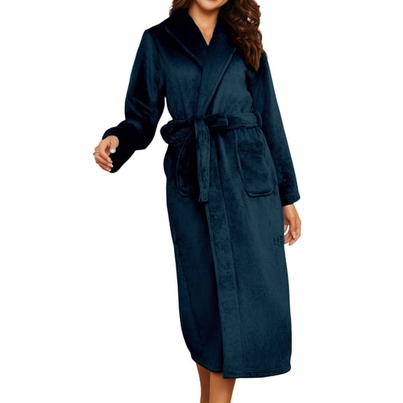Plush Robe for Women, Long Flannel Winter Bath Robe, Plus Size Konglu L