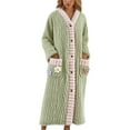 thumbnail image 1 of Plush Robe for Women Long Length Fleece Cozy Button Up Hooded Bathrobes Color: Light Green Size: M, 1 of 4