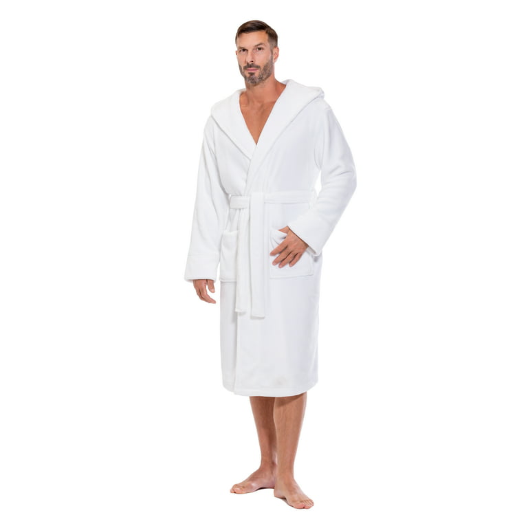 Plush Robes For Men, Soft Fuzzy Hooded Mens Bathrobes , Long Comfy Robe For  Men