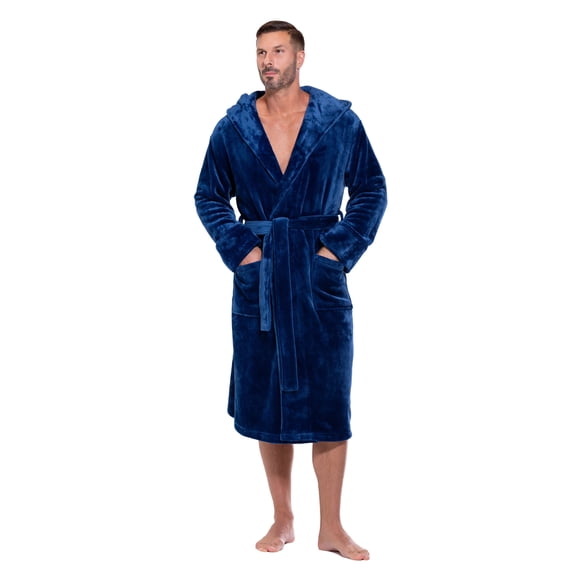 Plush Robes For Men, Soft Fuzzy Hooded Mens Bathrobes , Long Comfy Robe For Men