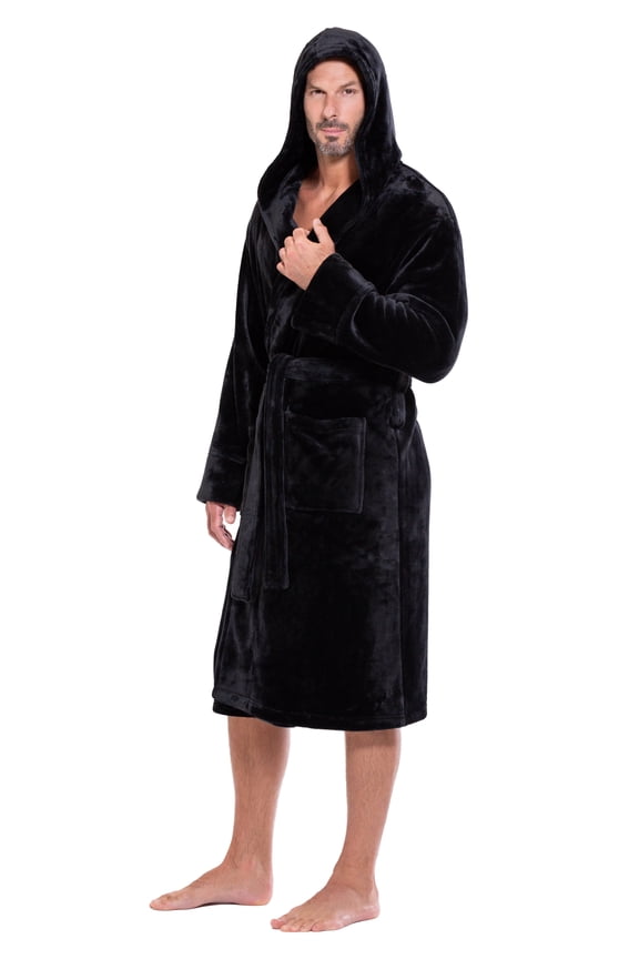 Plush Robes For Men, Soft Fuzzy Hooded Mens Bathrobes , Long Comfy Robe For Men