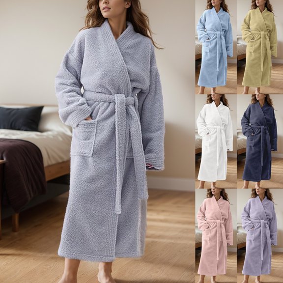 Plush Robes for Women - Soft Bathrobe,Thermal Robe, Warm Robe with Pockets Soft Lounge Sets for Women