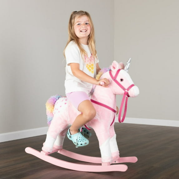 Happy Trails Rocking Horse - Plush Unicorn Animal Rocker for Ages 3 and Up