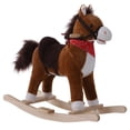 thumbnail image 1 of Plush Rocking Horse for Kids with Realistic Sounds and Red Scarf, Safe Ride on Toy for Toddlers Over 3 Years Old, Brown, 1 of 11